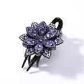 Detailed macro view of purple rhinestone flower hair claw with sparkling crystals - 6-Petal Flower (Light Purple Rhinestone)