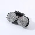 Pince à cheveux noire élégante avec strass colorés au design de nœud luxueux - Strass Blancs (Bord Rond)