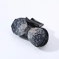 Pince à cheveux noire élégante avec un nœud en strass et des cristaux irisés brillants - Strass Bleu Marine (Bord Rond)