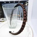 Deep brown braided headband with non-slip teeth and retro French knit texture - Dark Coffee