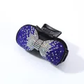 Elegant medium hair claw with blue rhinestone bow design on a black base clip - Royal Blue Rhinestone (Round Edge)