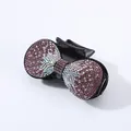 Elegant black bow hair claw clip featuring pink and iridescent rhinestone crystals - Purple Rhinestone (Round Edge)