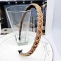 French vintage braided headband in khaki fabric finish for daily hair styling - Light Coffee