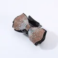 French bow hair claw with champagne rhinestones on black base for women - Champagne Rhinestone (Square Edge)