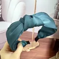 Deep teal wide knotted headband with premium satin texture and vintage Korean style - Peacock Green