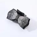 Sparkling black bow hair claw with colorful rhinestones for French style hair styling - Mineral Gray Rhinestone (Square Edge)