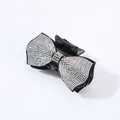 Sparkly bow hair claw clip with colorful rhinestones on a glossy black base for women - White Rhinestone (Square Edge)