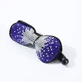 Pinza de pelo tipo banana con lazo y diamantes de imitación azul oscuro y plata - Borde Redondeado (Azul Real)