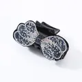 French vintage black bow hair claw clip with colorful rhinestones and glossy finish - Navy Blue Rhinestone (Phoenix Tail)