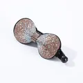 Pinza de pelo banana elegante con pedrería rosa y AB en diseño de lazo para mujer - Borde Redondeado (Champán)