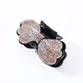 French vintage black hair claw clip with bow shape and sparkling crystal rhinestones - Champagne Rhinestone (Phoenix Tail)