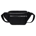 Minimalist black corduroy chest bag for women with adjustable strap and silver zippers - Black