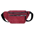 Burgundy corduroy waist bag for women with adjustable strap and double zipper pockets - Red