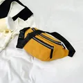 Ginger yellow corduroy waist bag with dual zippers and adjustable nylon strap - Yellow