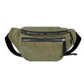 Green corduroy crossbody waist bag with dual zipper compartments and black strap - Green