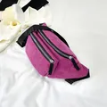 Magenta corduroy waist bag with adjustable black strap and silver metal zippers - Fuschia