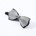 Elegant black banana clip with sparkling rhinestone bow design in silver finish - Square Edge (4973744757843)