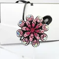Elegante pinza para el pelo con flores y brillantes diamantes rosas sobre base negra - Flor de 8 Pétalos (Estrás Rosa) / Rosa