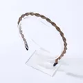 Elegant thin brown rhinestone headband with twisted design and protective rubber tips - Champagne Rhinestone