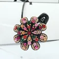 Floral hair claw clip with colorful rhinestones on a black base for women's hairstyle - 8-Petal Flower (Multicolor Rhinestone)