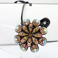 Elegant black flower hair claw clip with champagne and iridescent rhinestones - 8-Petal Flower (Champagne Rhinestone)