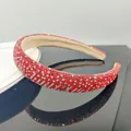 Luxury headband with red and silver rhinestones on a thick padded band for women - 2.3cm Width / Red and White Rhinestone