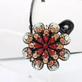 Floral hair claw clip with red and champagne rhinestones on a black base - 8-Petal Flower (Red Rhinestone)