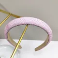 Pink rhinestone padded headband with sparkling crystals and beige non-slip lining - Light Pink