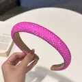Sparkly hot pink rhinestone sponge headband with wide padded design for high skull top look - Deep Pink