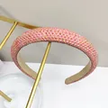 Sparkly pink padded headband with dense rhinestones for a high crown fashion look - Watermelon Pink