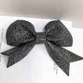 Barrette à cheveux nœud en strass gris foncé avec cristaux vintage sur carte blanche - Strass Gris Minéral