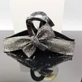Elegant large black ribbon bow hair claw clip with shimmering rhinestones for women - Mineral Grey Rhinestone