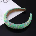 Baroque wide headband with rainbow colorful beads and thick sponge padding for women - Green Multi-color