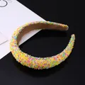 Colorful sprinkle embellished yellow wide sponge headband with soft velvet inner lining - Yellow Multi