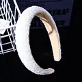 Elegant white beaded padded headband with premium faux pearls and thick fabric lining - Full Bead Padded Headband / White