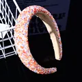 Close-up of thick headband with vibrant handcrafted orange, blue, and white seed beads - Multicolor Beaded Padded Headband / Colorful