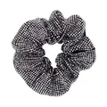 French style scrunchie with sparkling rhinestones and black elastic fabric for women - White