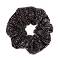 Close-up of black fabric scrunchie with sparkling rhinestones on a white background - Gray