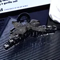Close-up of black bow hair claw clip with emerald-cut crystals and pavé rhinestones - Smoke Gray