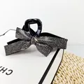 Luxurious black bow hair claw clip with shimmering rhinestones for elegant hairstyles - Mineral Grey Rhinestone