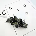 Green and black marble pattern resin rose hair clip with elegant spring fastener - Triple 3D Roses (Double Flower) / Dark Green Rock Pattern