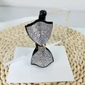 Elegante pinza de pelo negra con lazo y diamantes de imitación para mujer - Borde Cuadrado (Blanco)