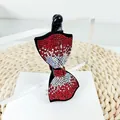 Elegante pinza de banana con lazo de diamantes de imitación rojos y blancos en base negra - Borde Cuadrado (Rojo)