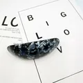 Elegant crescent acetate hair clip with blue and white marble pattern in black finish - Arc Semi-circle Style / Grey Blue Rock Pattern