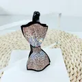 Elegante pinza de pelo tipo banana con lazo negro decorado con brillantes diamantes - Borde Cuadrado (Champán)
