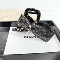 Pince à cheveux élégante nœud noir style coréen avec strass et détails en pierres grises - Strass Gris Minéral
