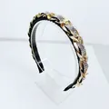 Detailed side view of baroque headband with gold chain and sparkling rhinestones - White Zircon