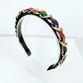 Baroque padded headband with gold chains and colorful rhinestones on a white background - Multicolor Rhinestone