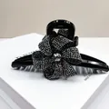 Elegant 13cm black floral hair claw clip with crystal rhinestones for stylish hair styling - Gunmetal Black Rhinestone Style