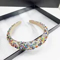Rainbow crystal padded headband with sparkling multi-color rhinestones and sponge base - Gingham / 2.5cm / Multicolor Rhinestone
